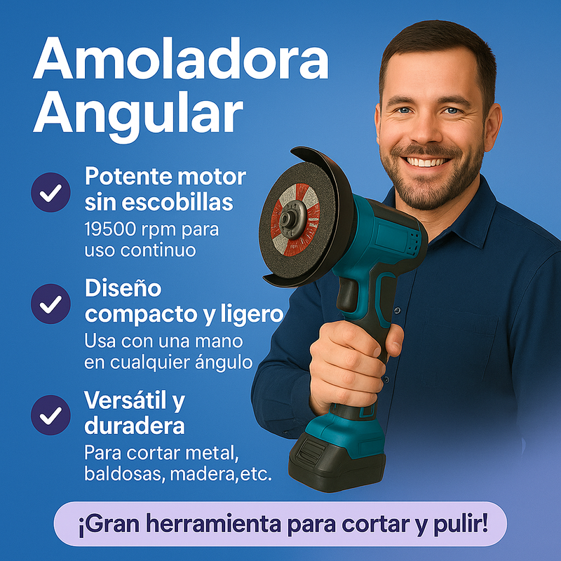 AMOLADORA ANGULAR + 2 Baterías + 2 Ruedas de Corte de Metal