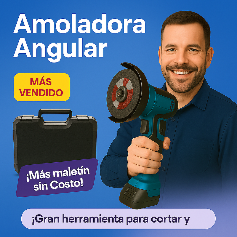 AMOLADORA ANGULAR + 2 Baterías + 2 Ruedas de Corte de Metal