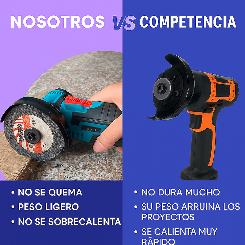 AMOLADORA ANGULAR + 2 Baterías + 2 Ruedas de Corte de Metal